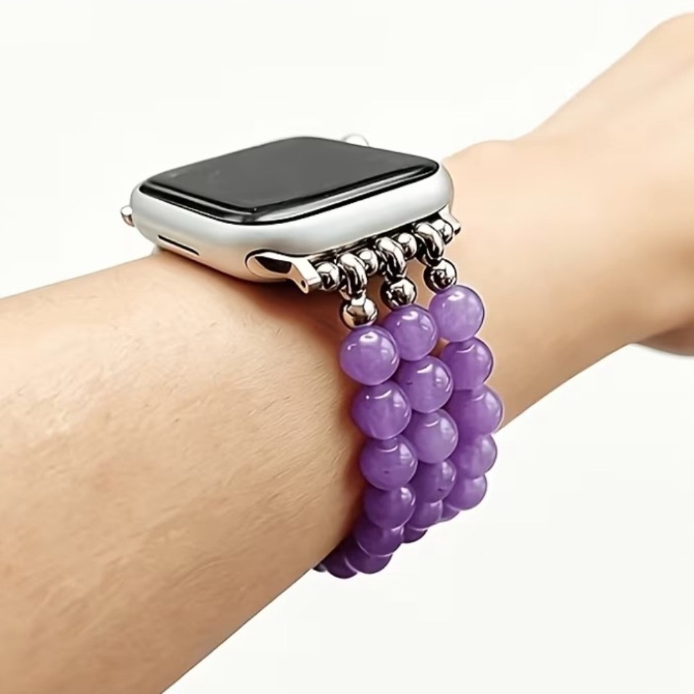 Lavender Purple Natural Stone Beaded Replacement Watch Band for Apple Watch